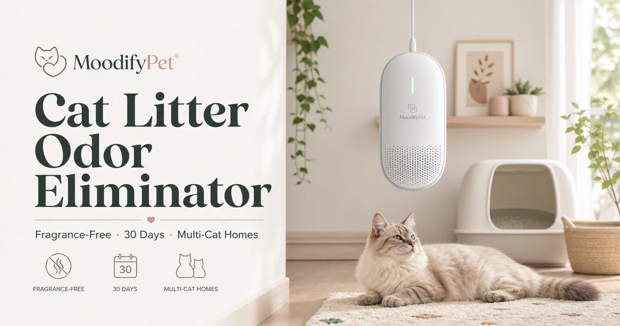 MoodifyPet cat litter odor eliminator in a home setting