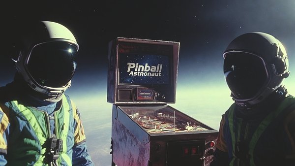 Team of Monkeys art print, astronauts playing pinball in space